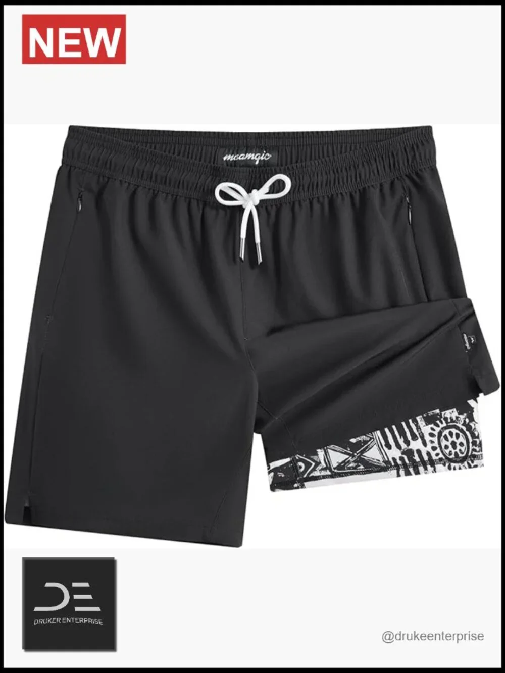 Mens Swim Trunks with Compression Liner 7 Inch Quick Dry Zipper Pockets